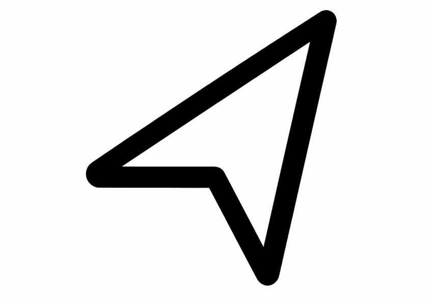 A bold black arrow cursor symbol on a white background, indicating navigational guidance or selection in a digital interface. (1)